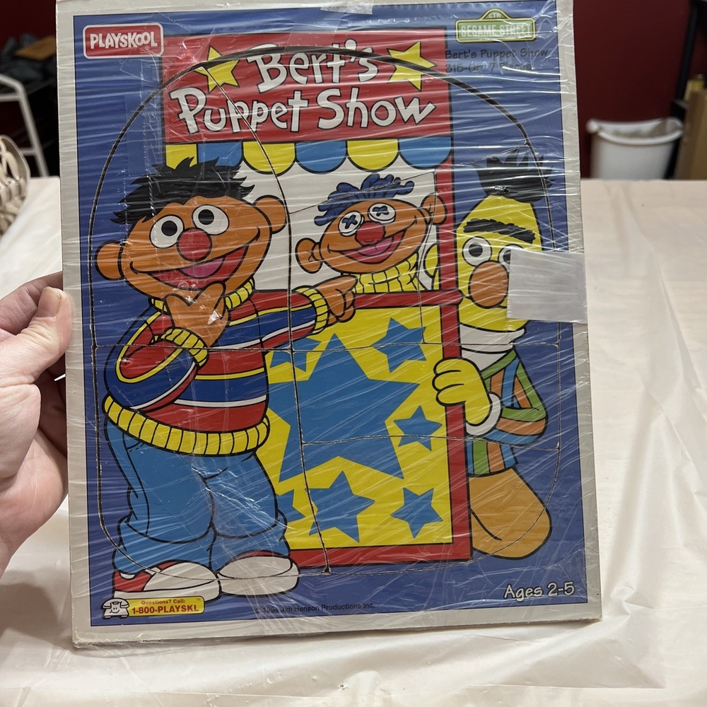 Playskool Sesame Street Berts Puppet Show Ernie 7 Pcs Wood Puzzle 315-05 Vtg 90s
